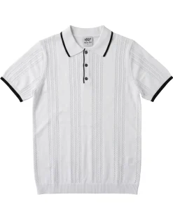 Lavane N.Y. Mens White Knit Short Sleeve Polo Sweater Shirt
