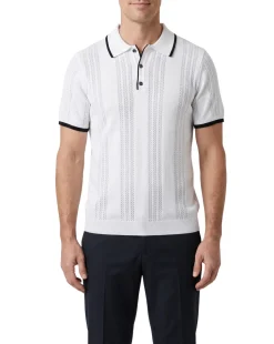 Lavane N.Y. Mens White Knit Short Sleeve Polo Sweater Shirt