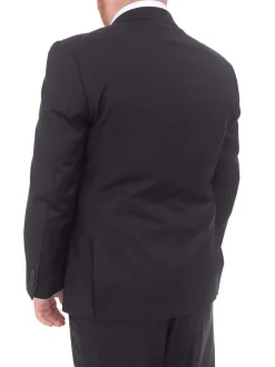 Lazetti Couture Men's Portly Fit Solid Navy Blue Two Button Wool 2 Piece Suit