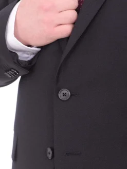Lazetti Couture Men's Portly Fit Solid Navy Blue Two Button Wool 2 Piece Suit