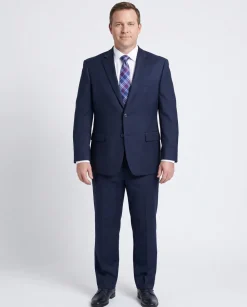 Lazetti Couture Men's Portly Fit Solid Navy Blue Two Button Wool 2 Piece Suit