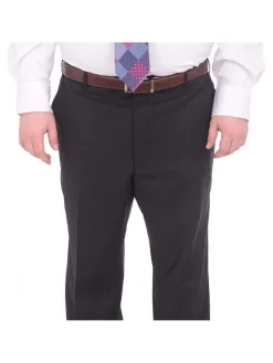 Lazetti Couture Men's Portly Fit Solid Navy Blue Two Button Wool 2 Piece Suit