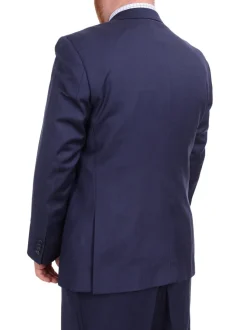 Lazetti Couture Men's Portly Fit Solid Navy Blue Two Button 100% Wool Suit