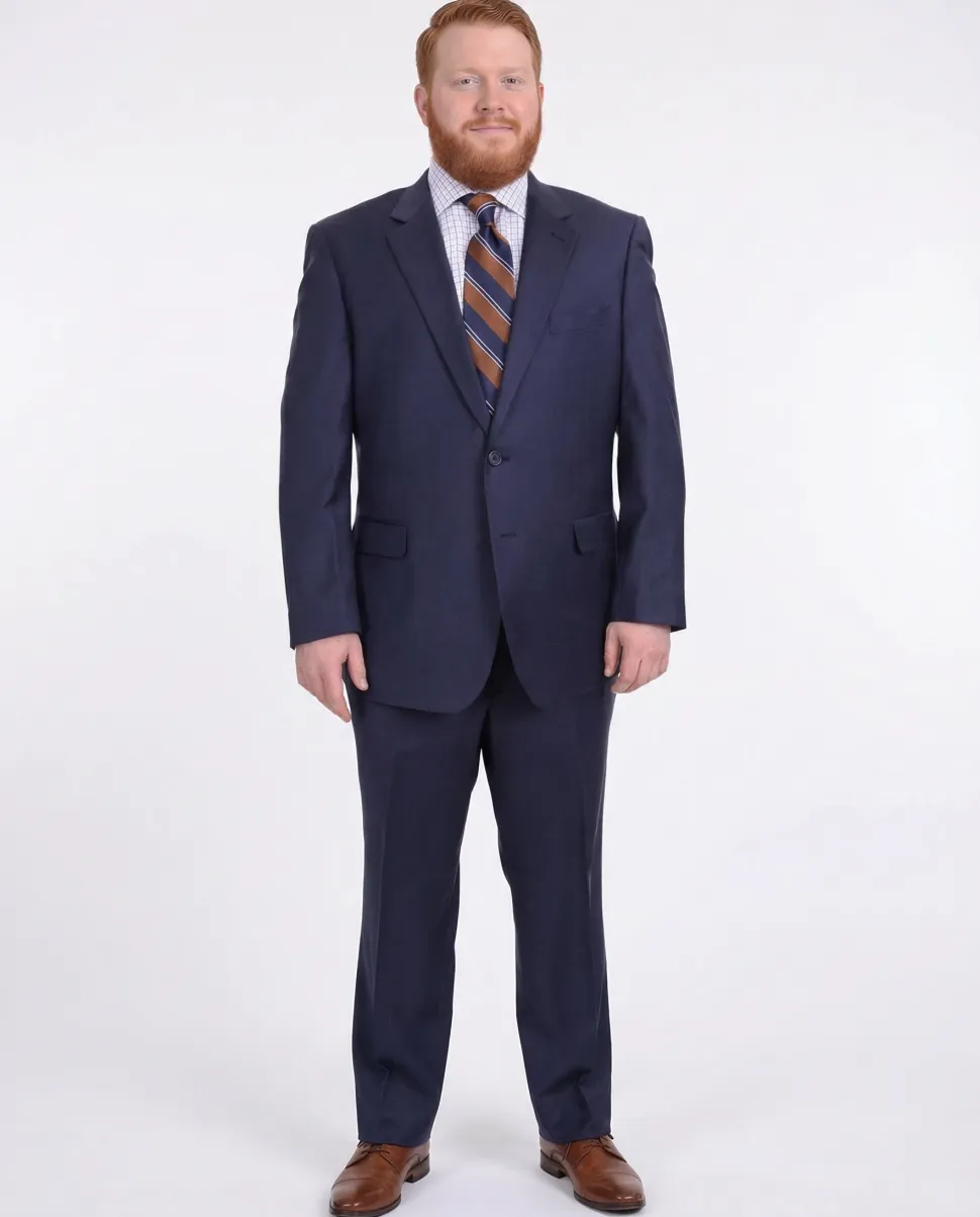 Lazetti Couture Men's Portly Fit Solid Navy Blue Two Button 100% Wool Suit
