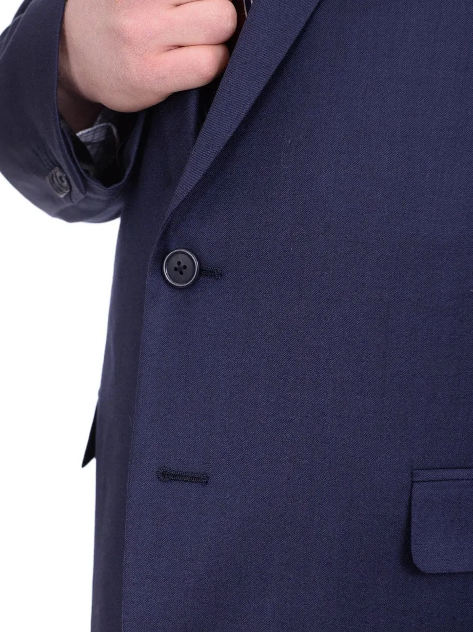 Lazetti Couture Men's Portly Fit Solid Navy Blue Two Button 100% Wool Suit
