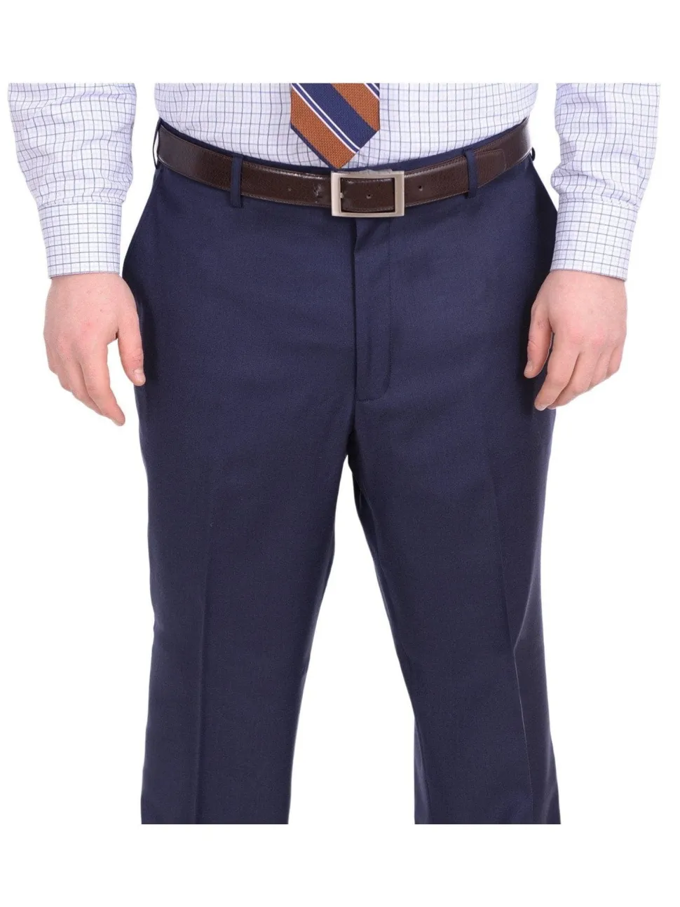 Lazetti Couture Men's Portly Fit Solid Navy Blue Two Button 100% Wool Suit