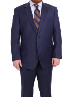 Lazetti Couture Men's Portly Fit Solid Navy Blue Two Button 100% Wool Suit