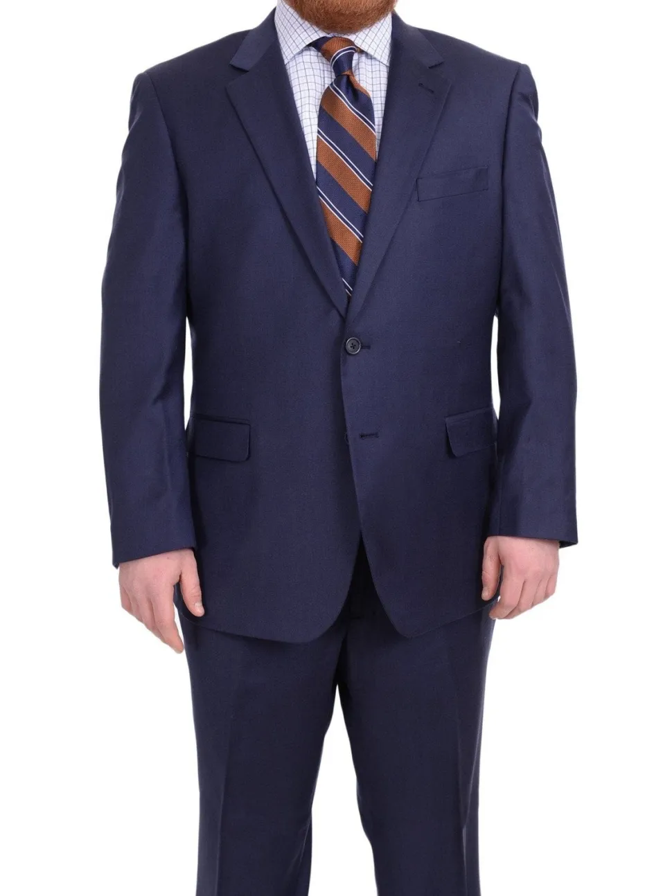 Lazetti Couture Men's Portly Fit Solid Navy Blue Two Button 100% Wool Suit