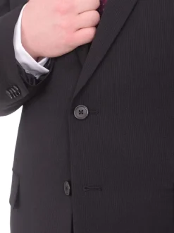 Lazetti Couture Portly Fit Black Tonal Striped Two Button Wool Suit