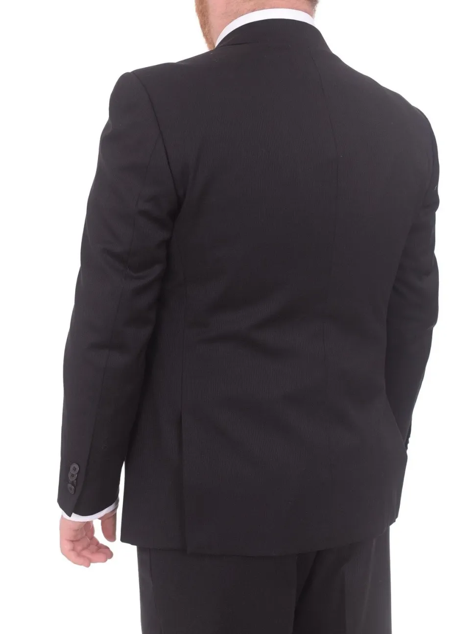 Lazetti Couture Portly Fit Black Tonal Striped Two Button Wool Suit