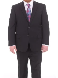 Lazetti Couture Portly Fit Black Tonal Striped Two Button Wool Suit