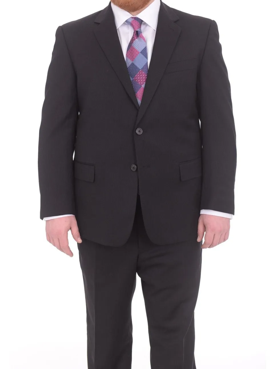 Lazetti Couture Portly Fit Black Tonal Striped Two Button Wool Suit