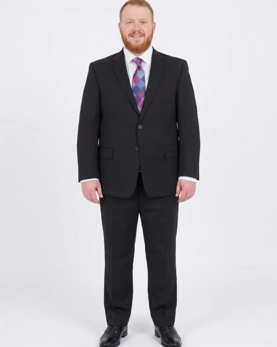 Lazetti Couture Portly Fit Black Tonal Striped Two Button Wool Suit