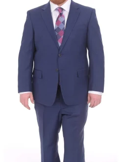 Lazetti Couture Portly Fit Blue Textured Two Button Wool Suit