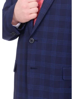 Lazetti Couture Portly Fit Blue Plaid Two Button Wool Suit