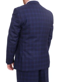 Lazetti Couture Portly Fit Blue Plaid Two Button Wool Suit