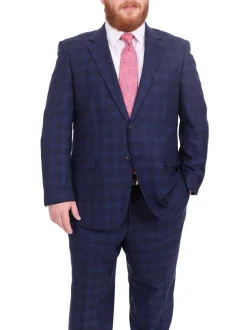 Lazetti Couture Portly Fit Blue Plaid Two Button Wool Suit