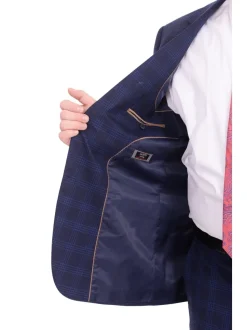 Lazetti Couture Portly Fit Blue Plaid Two Button Wool Suit