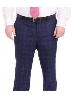 Lazetti Couture Portly Fit Blue Plaid Two Button Wool Suit