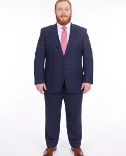 Lazetti Couture Portly Fit Blue Plaid Two Button Wool Suit