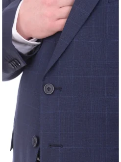 Lazetti Couture Portly Fit Blue Plaid With Overcheck Two Button Wool Suit