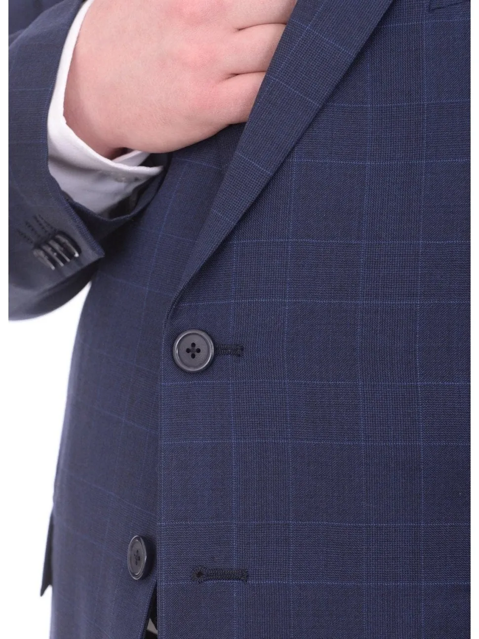 Lazetti Couture Portly Fit Blue Plaid With Overcheck Two Button Wool Suit