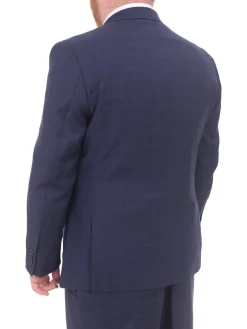 Lazetti Couture Portly Fit Blue Plaid With Overcheck Two Button Wool Suit