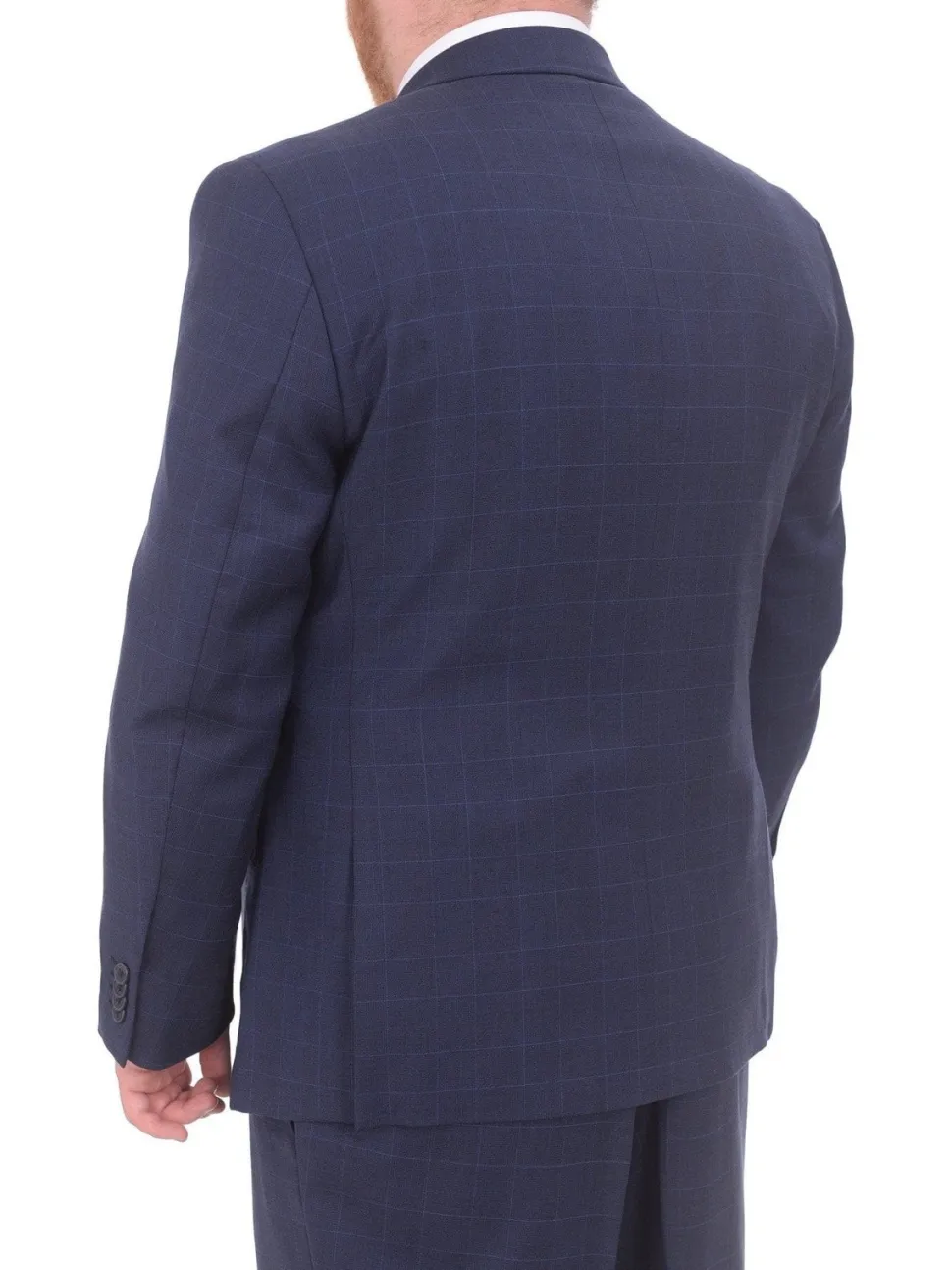 Lazetti Couture Portly Fit Blue Plaid With Overcheck Two Button Wool Suit