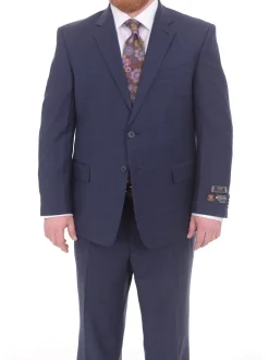 Lazetti Couture Portly Fit Blue Plaid With Overcheck Two Button Wool Suit