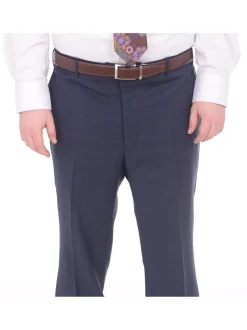 Lazetti Couture Portly Fit Blue Plaid With Overcheck Two Button Wool Suit