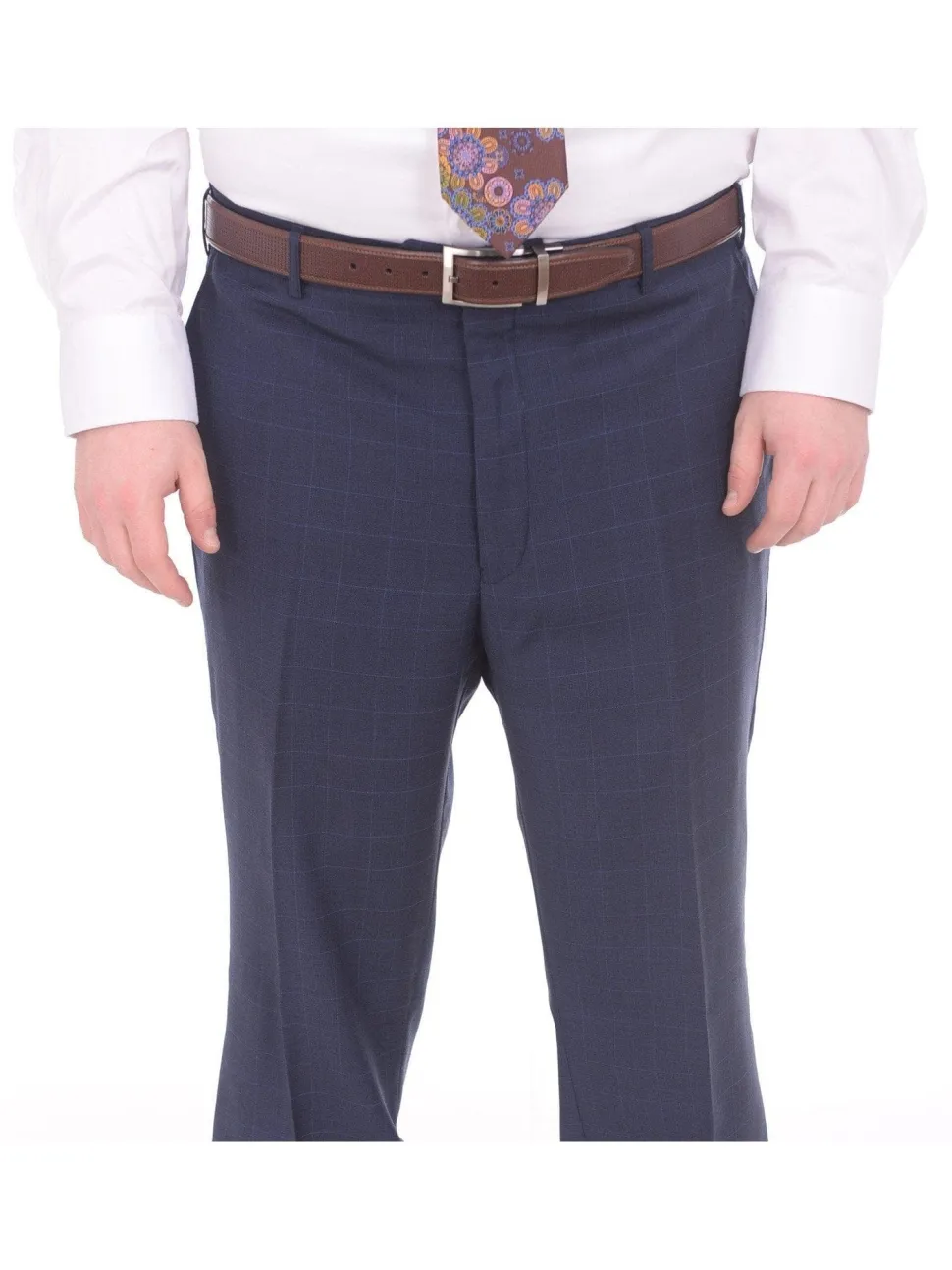 Lazetti Couture Portly Fit Blue Plaid With Overcheck Two Button Wool Suit