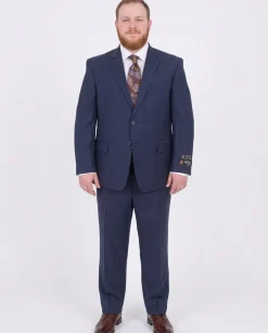 Lazetti Couture Portly Fit Blue Plaid With Overcheck Two Button Wool Suit