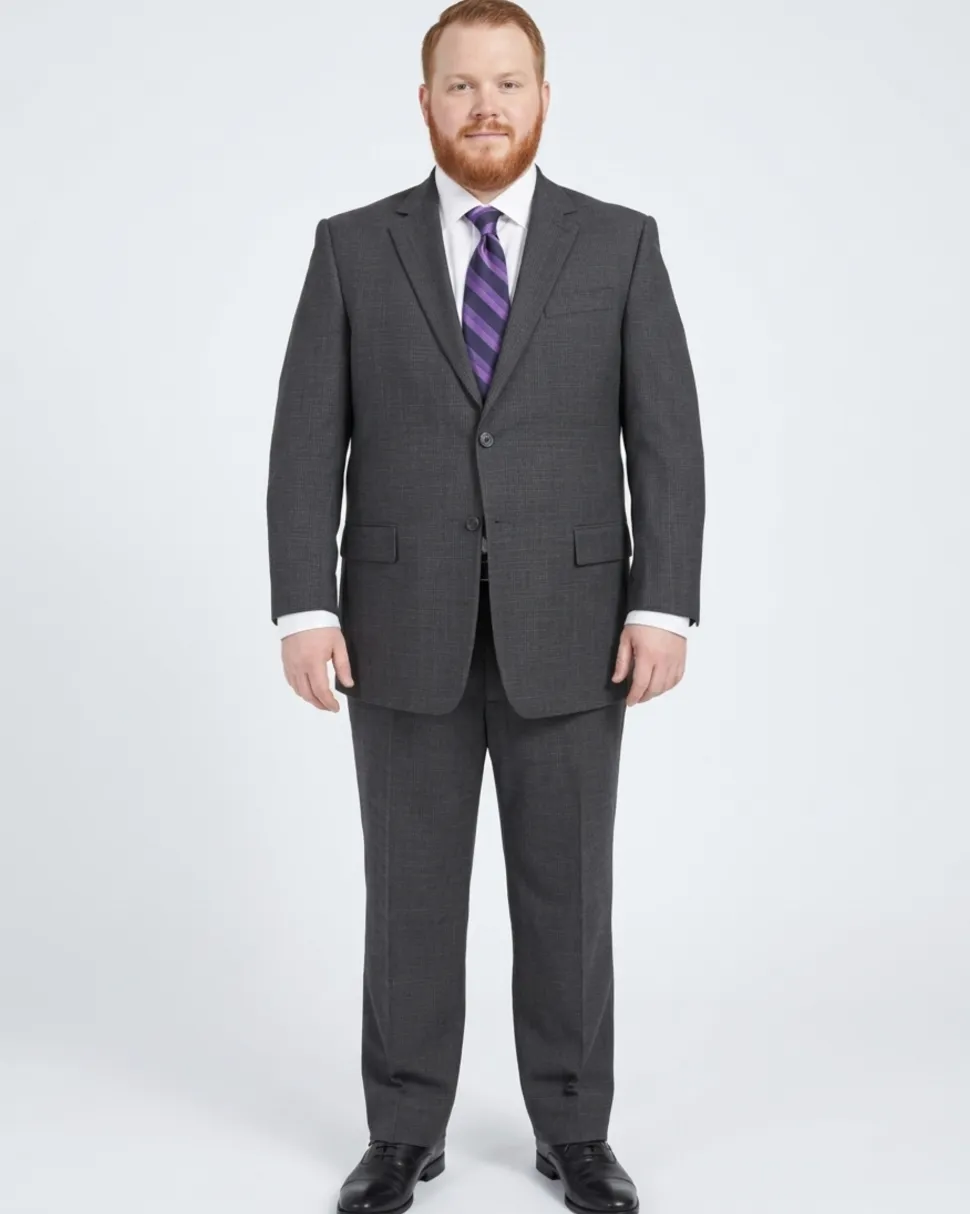 Lazetti Couture Portly Fit Charcoal Gray Check Two Button Wool Suit