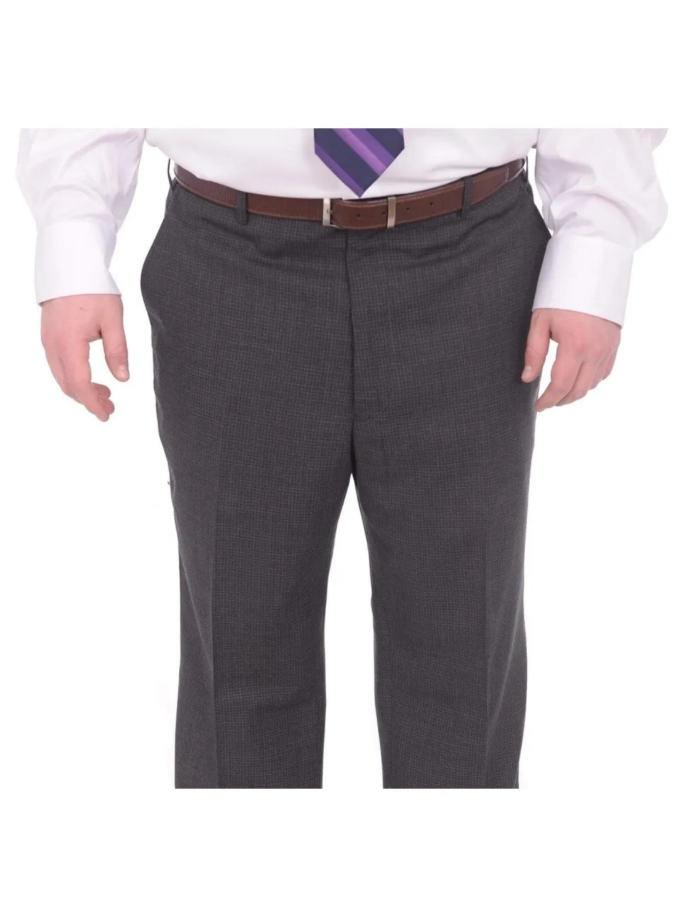 Lazetti Couture Portly Fit Charcoal Gray Check Two Button Wool Suit