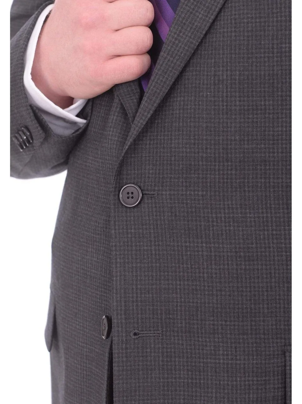 Lazetti Couture Portly Fit Charcoal Gray Check Two Button Wool Suit