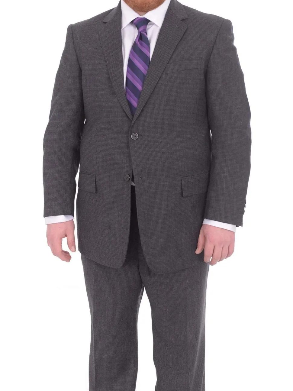 Lazetti Couture Portly Fit Charcoal Gray Check Two Button Wool Suit