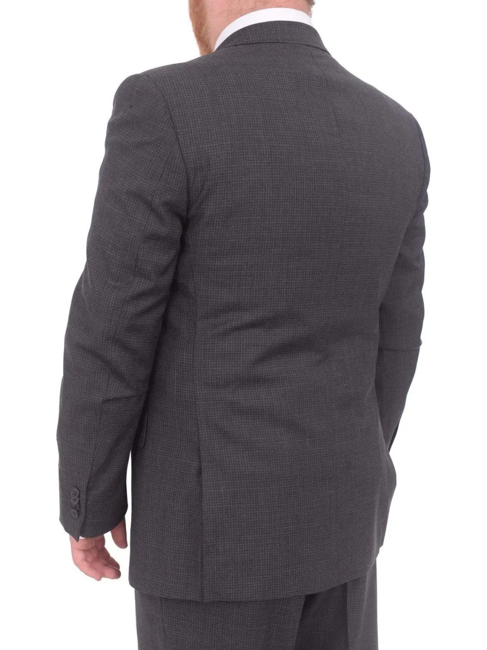 Lazetti Couture Portly Fit Charcoal Gray Check Two Button Wool Suit