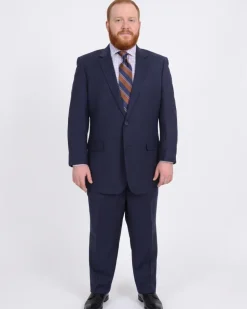 Lazetti Couture Portly Fit Navy Blue Textured Two Button Wool Suit