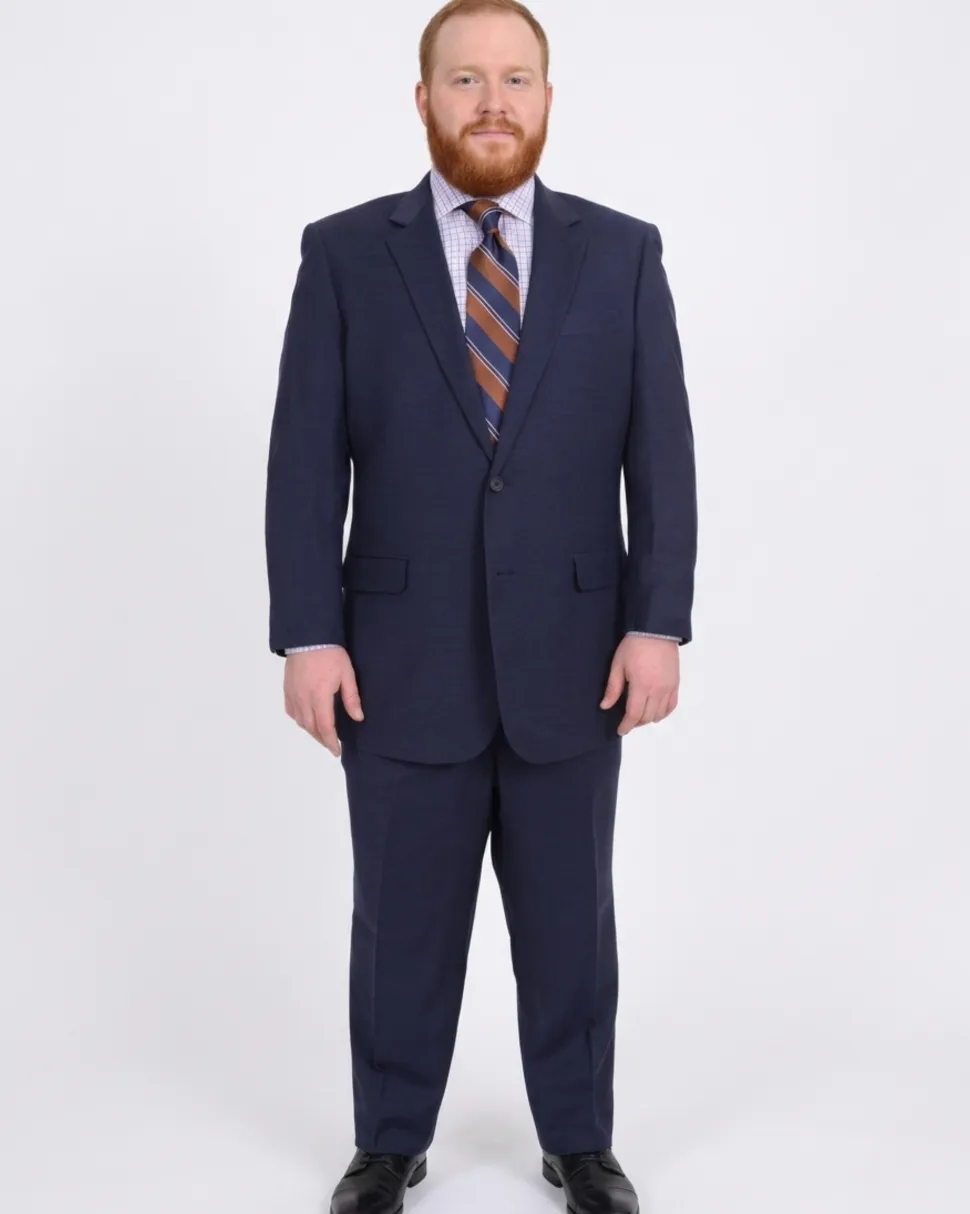 Lazetti Couture Portly Fit Navy Blue Textured Two Button Wool Suit