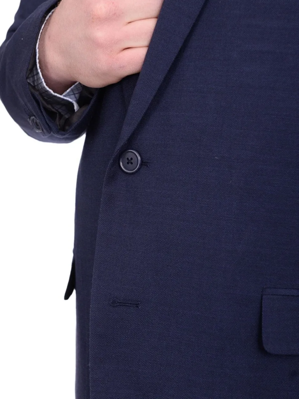 Lazetti Couture Portly Fit Navy Blue Textured Two Button Wool Suit
