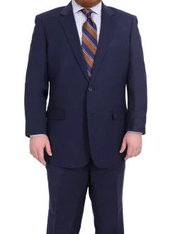 Lazetti Couture Portly Fit Navy Blue Textured Two Button Wool Suit