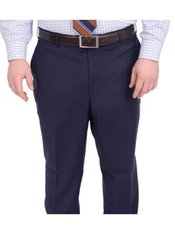 Lazetti Couture Portly Fit Navy Blue Textured Two Button Wool Suit