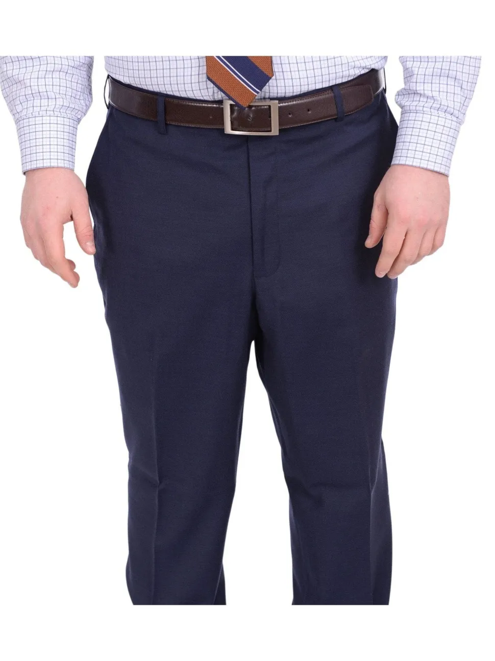 Lazetti Couture Portly Fit Navy Blue Textured Two Button Wool Suit