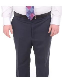 Lazetti Couture Portly Fit Navy Blue Textured Two Button Wool Suit