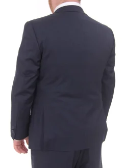 Lazetti Couture Portly Fit Navy Blue Textured Two Button Wool Suit