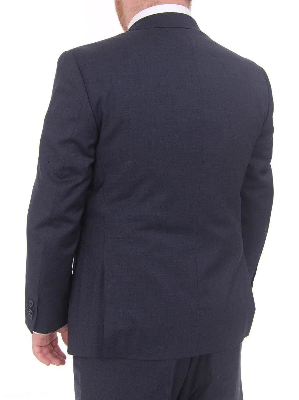 Lazetti Couture Portly Fit Navy Blue Textured Two Button Wool Suit