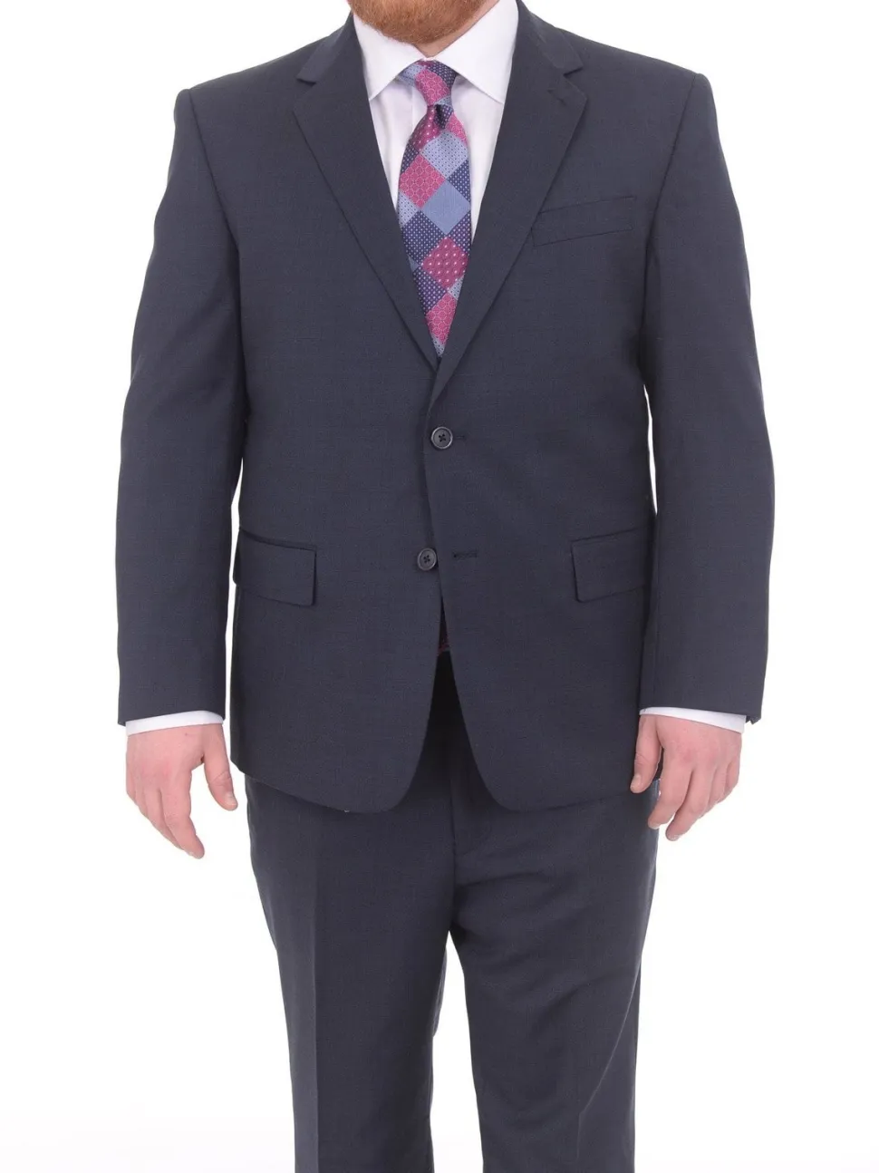 Lazetti Couture Portly Fit Navy Blue Textured Two Button Wool Suit