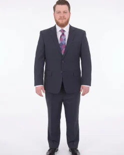 Lazetti Couture Portly Fit Navy Blue Textured Two Button Wool Suit