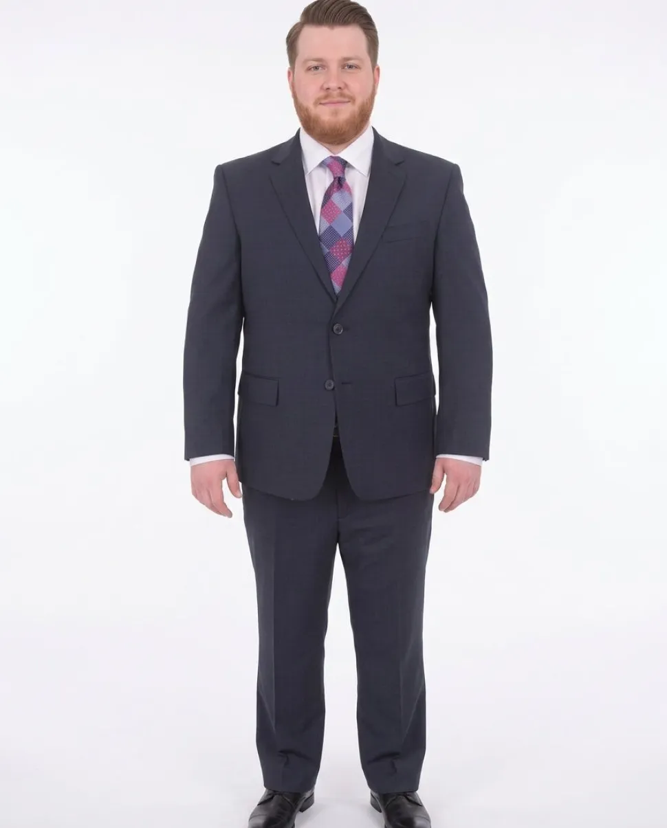 Lazetti Couture Portly Fit Navy Blue Textured Two Button Wool Suit