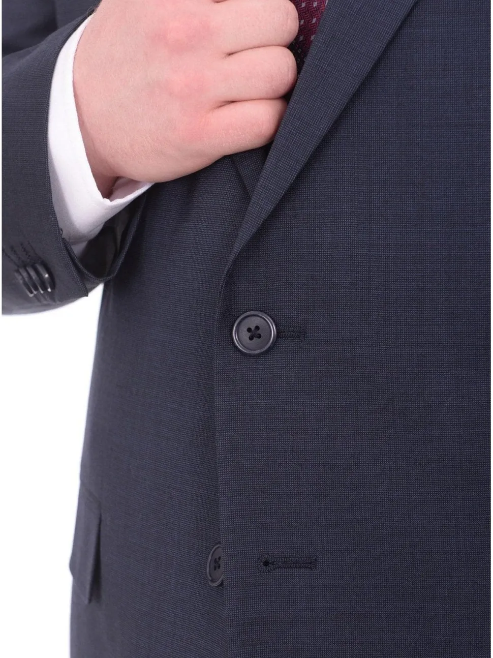 Lazetti Couture Portly Fit Navy Blue Textured Two Button Wool Suit